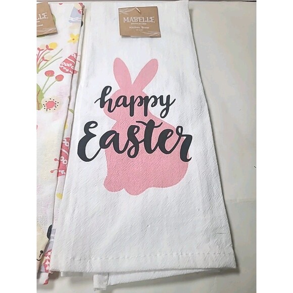 NEW MABELLE Set Of 2 Spring/Easter Dish Towels Happy Easter Bunny 15"X25" - Picture 2 of 6